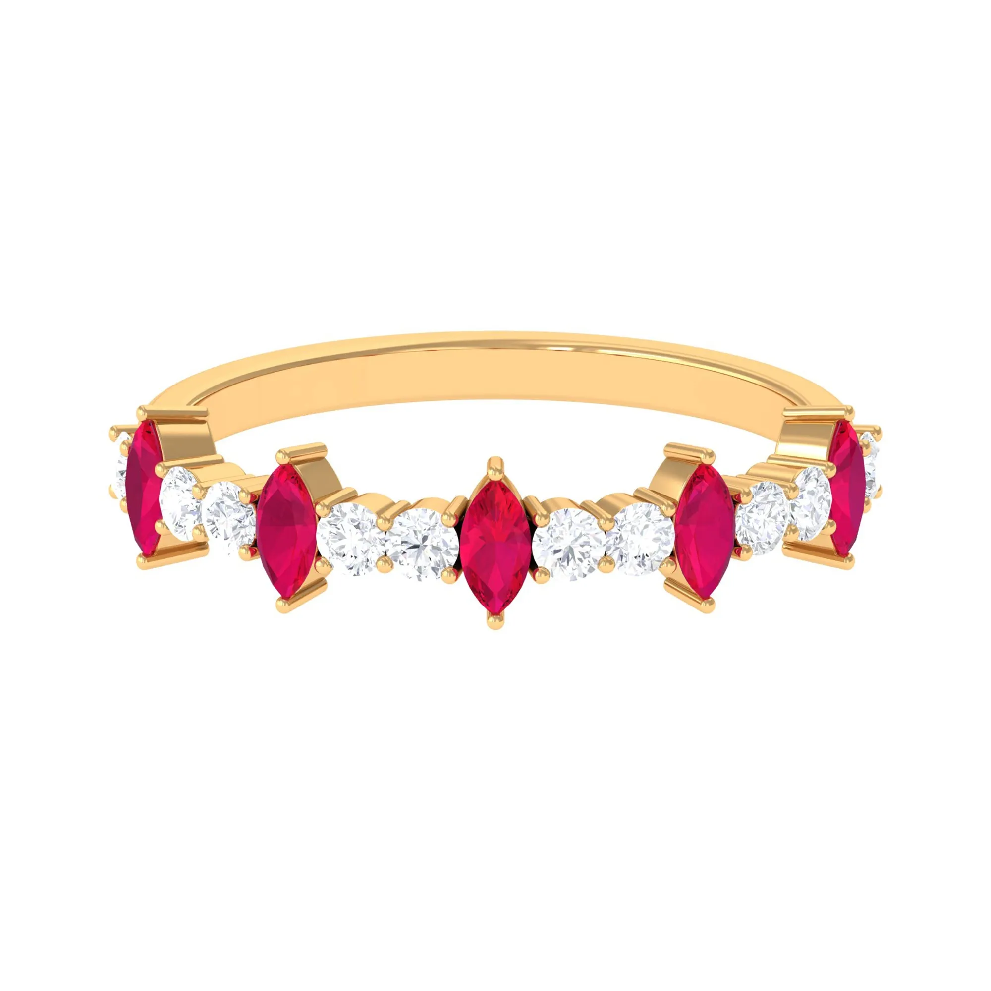 Red Ruby and Diamond Half Eternity Ring