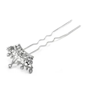 Regal Pageant or Prom Queen Crown Hair Stick Pin with Crystals