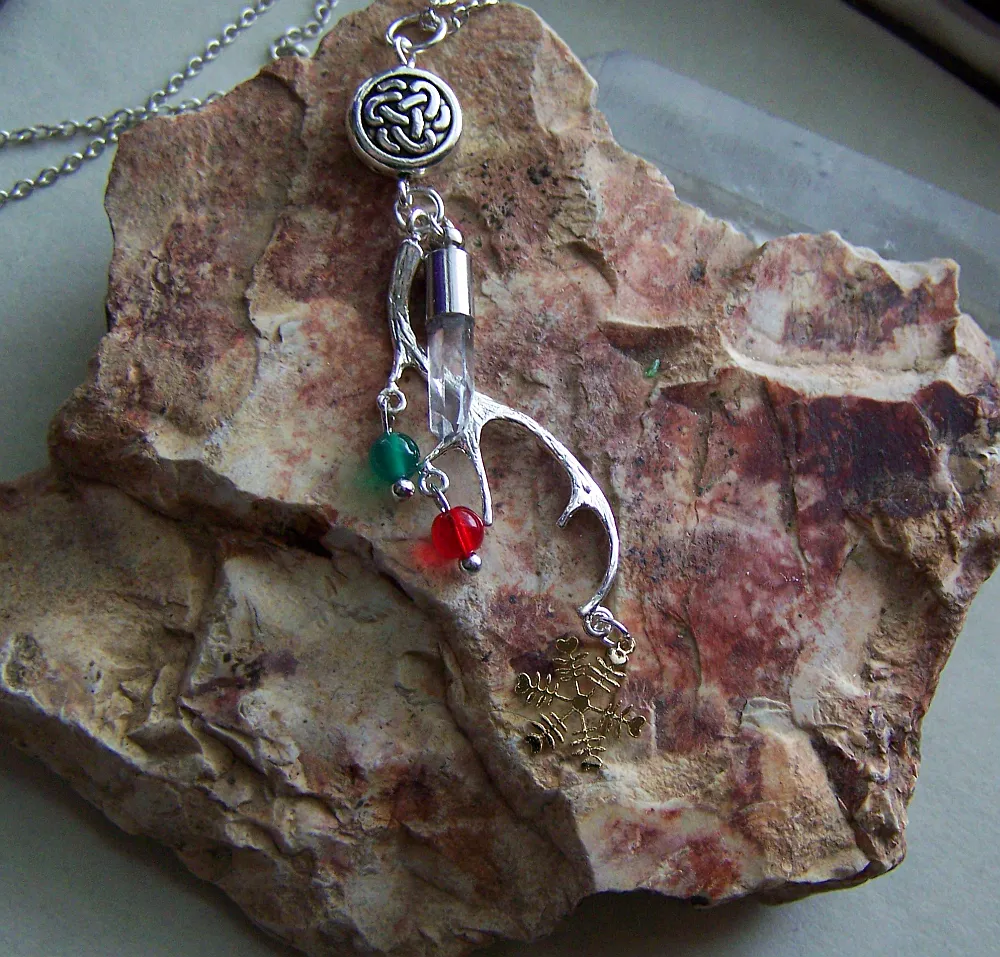 Reindeer Antler Celtic Quartz Yule Necklace