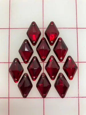 Rhinestones - 18x11mm Czech Siam Ruby Diamond Sew-On 12-Pack