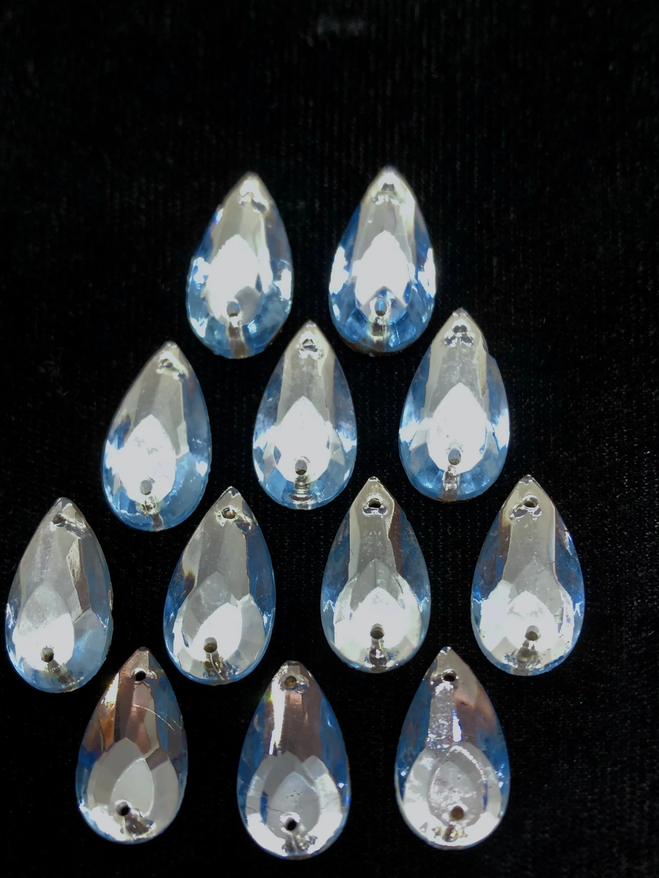 Rhinestones - 20x11mm Czech Light Sapphire Pear-Shape Sew-On `12-Pack