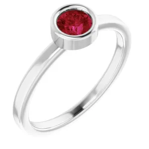 Rhodium-Plated Sterling Silver 4.5 mm Lab-Grown Ruby Ring