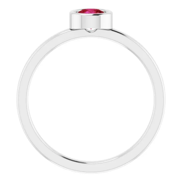 Rhodium-Plated Sterling Silver 4.5 mm Lab-Grown Ruby Ring