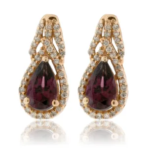 Rhodolite Garnet & Diamond Dangle Earrings