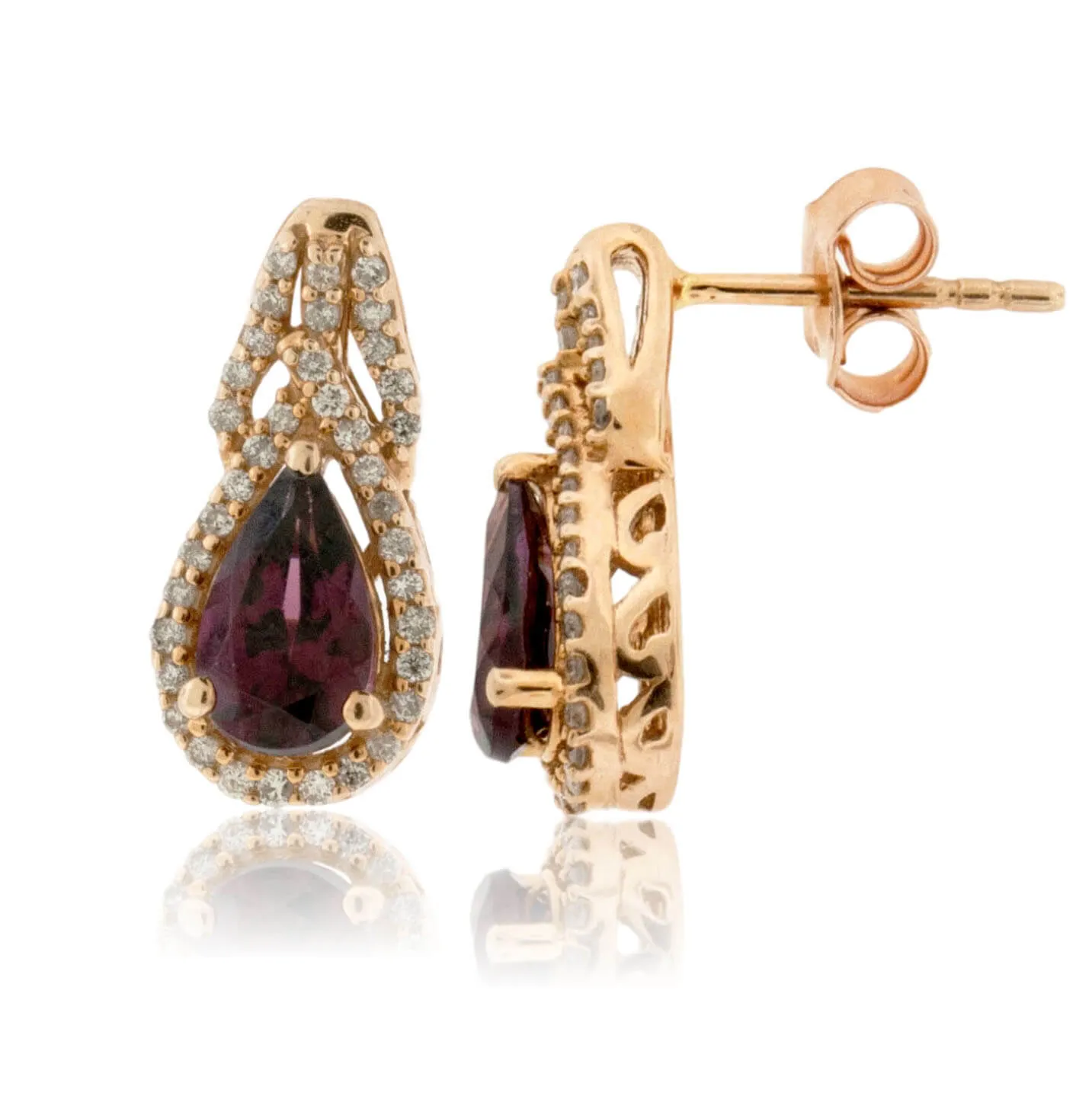 Rhodolite Garnet & Diamond Dangle Earrings