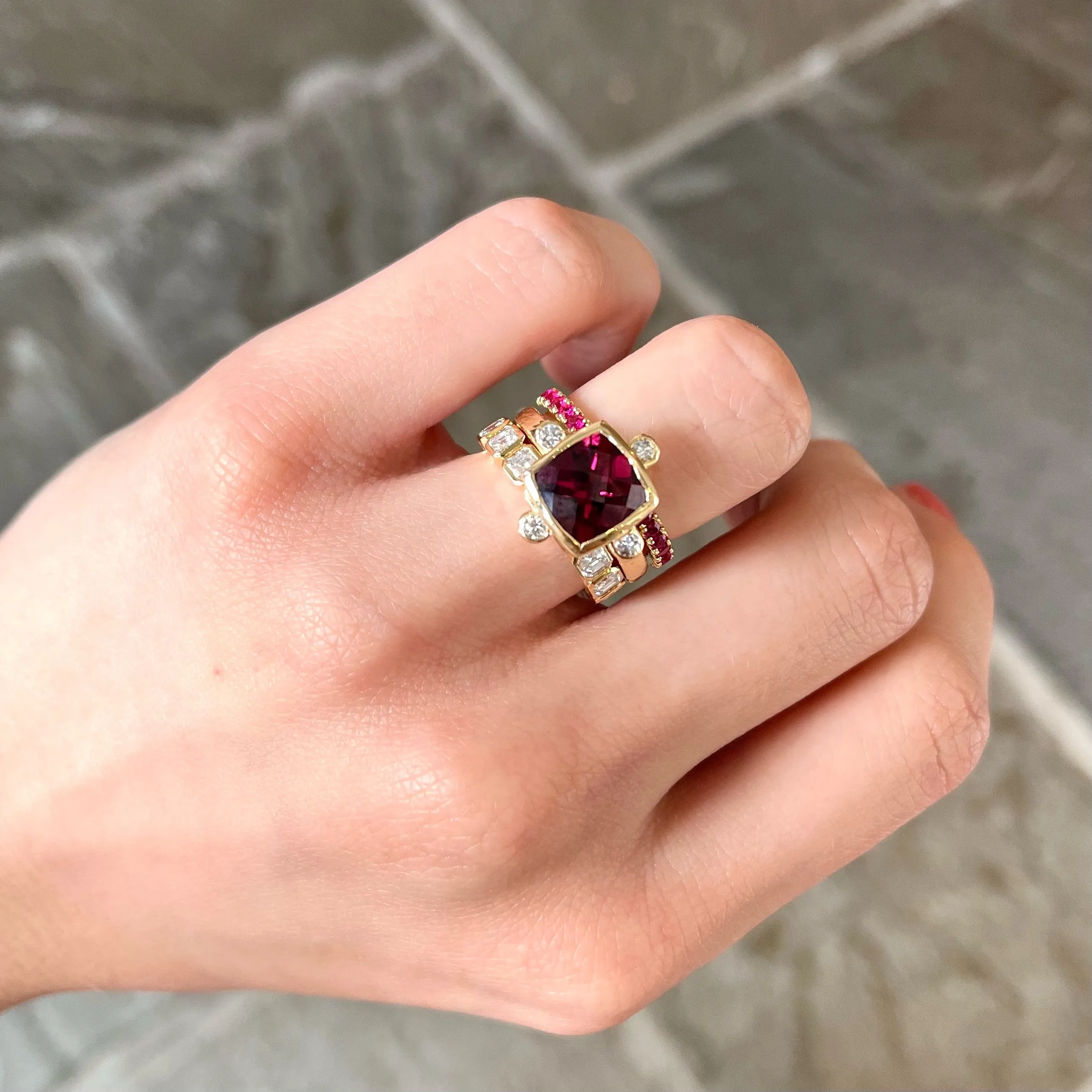 Rhodolite Garnet with Diamonds Ring