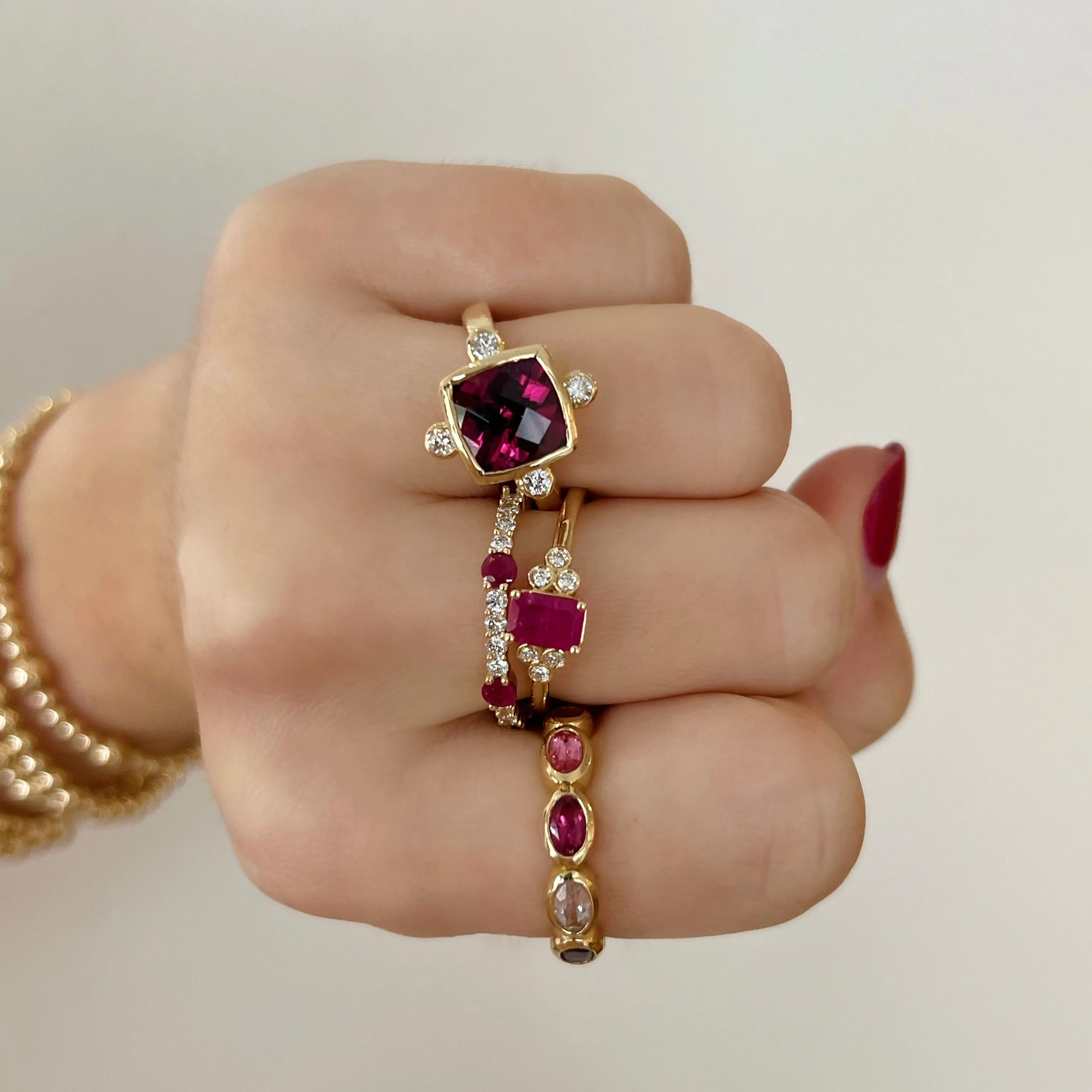 Rhodolite Garnet with Diamonds Ring