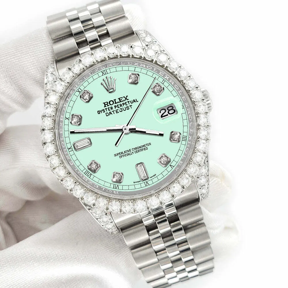 Rolex Datejust 116200 36mm 4CT Diamond Bezel/Lugs/Light Malachite 6 9 Baguette TFJ-142508614