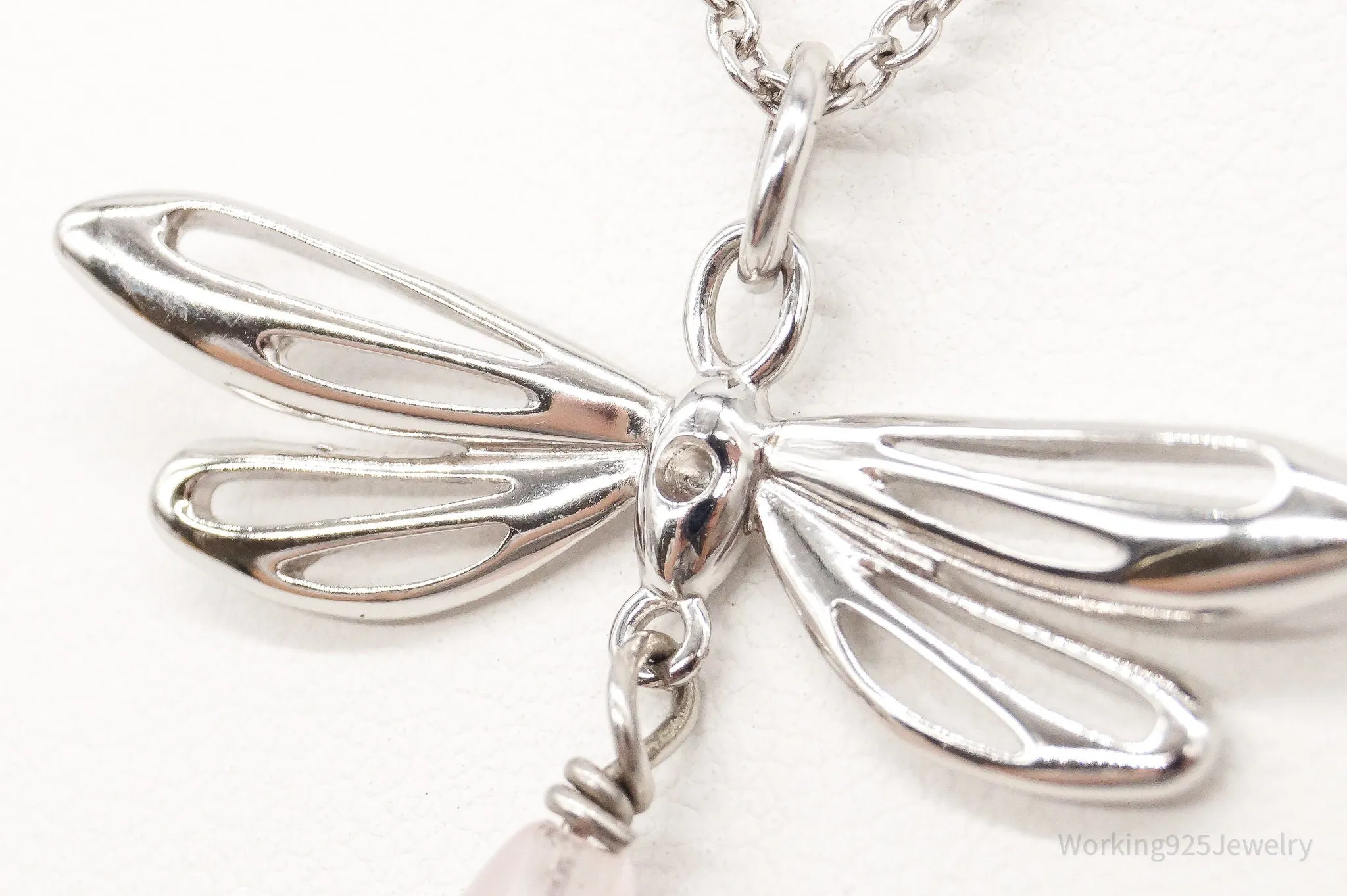 Rose Quartz Dragonfly Sterling Silver Necklace