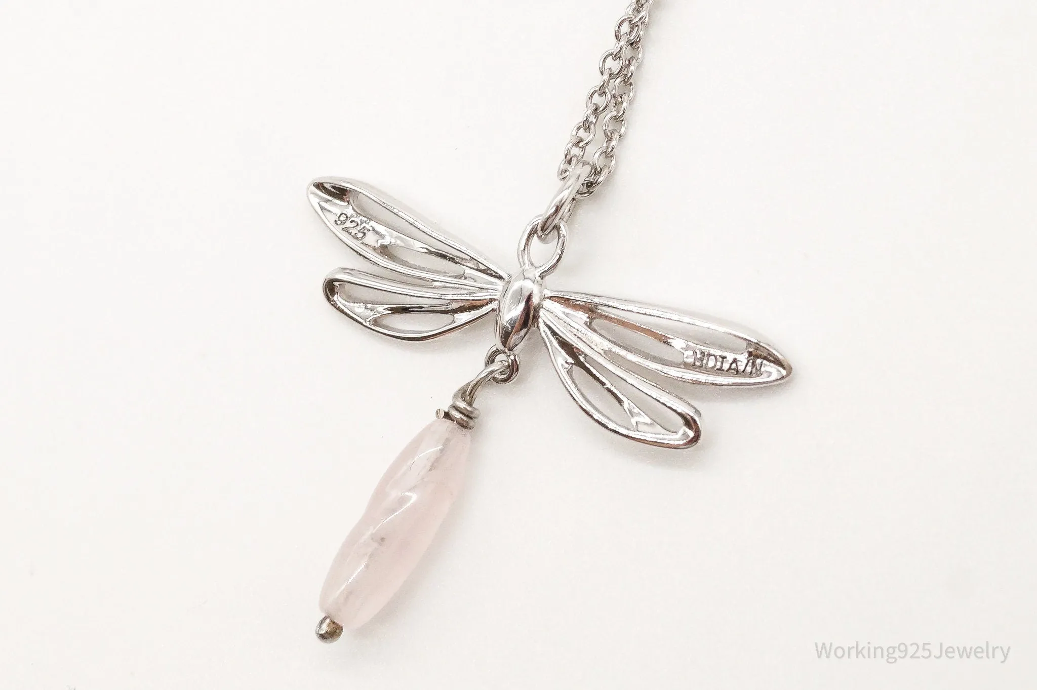 Rose Quartz Dragonfly Sterling Silver Necklace