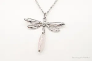 Rose Quartz Dragonfly Sterling Silver Necklace