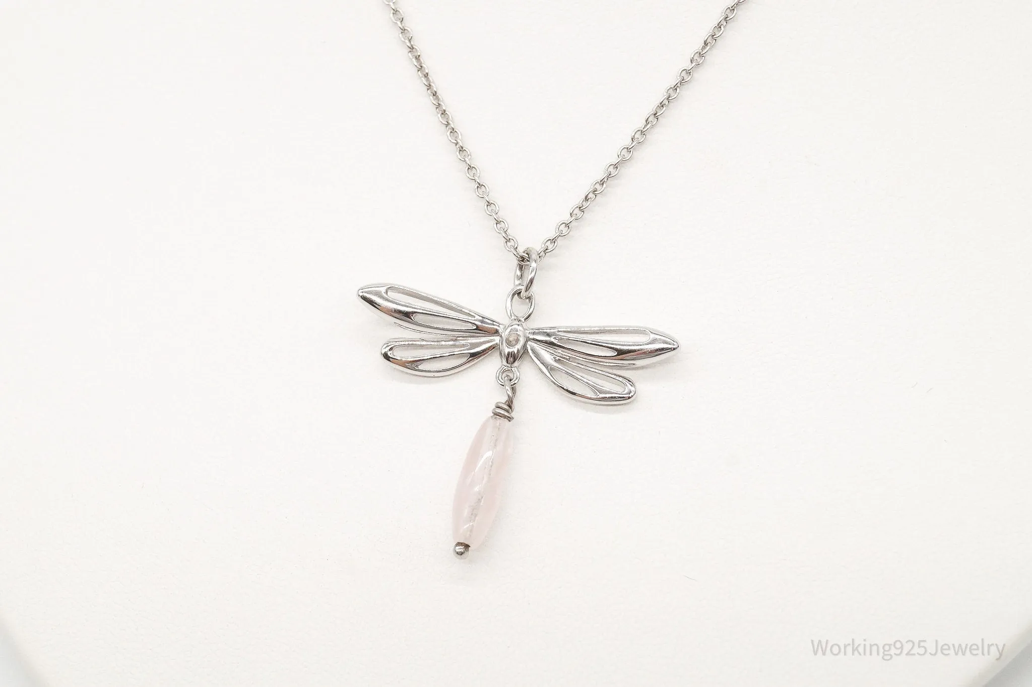 Rose Quartz Dragonfly Sterling Silver Necklace