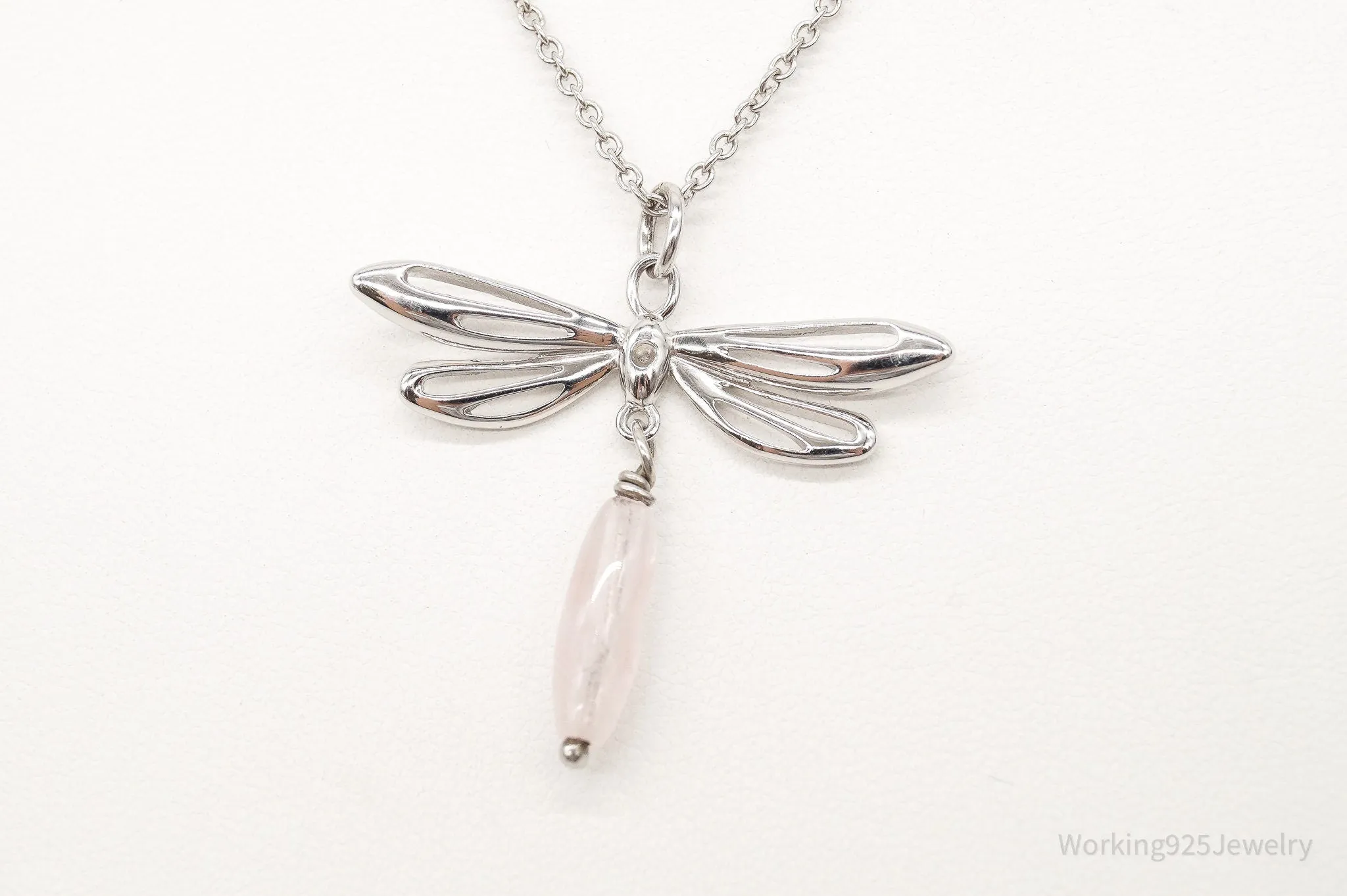 Rose Quartz Dragonfly Sterling Silver Necklace