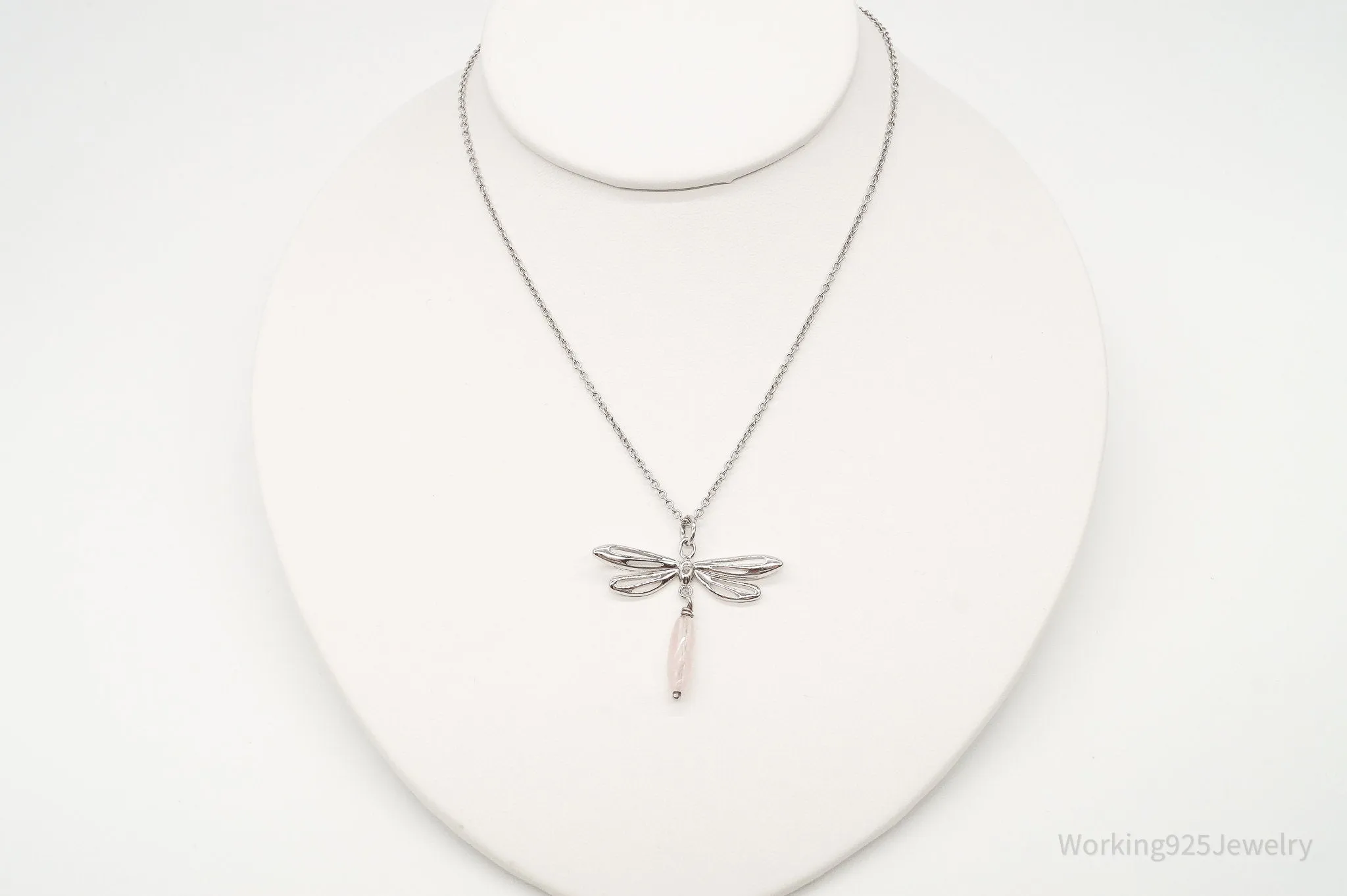 Rose Quartz Dragonfly Sterling Silver Necklace