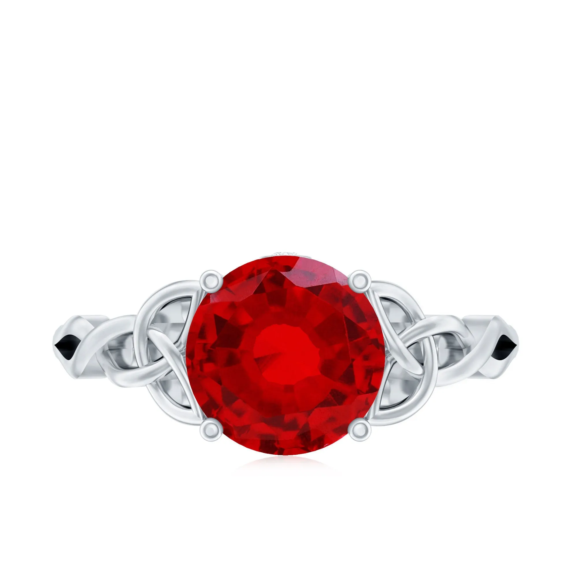 Round Lab Grown Ruby Solitaire Celtic Knot Ring with Diamond