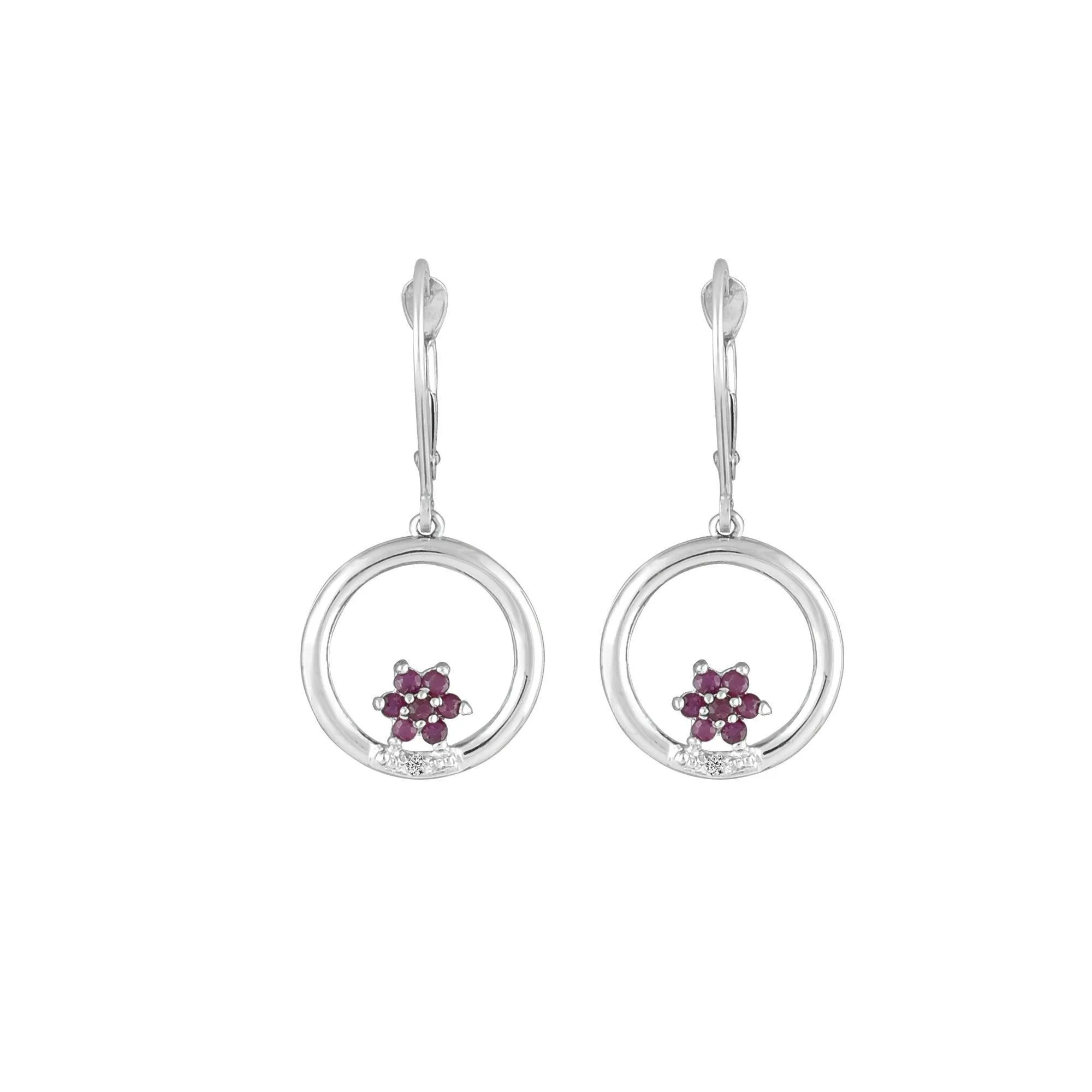 Ruby and Diamond Dangle Earrings in 10K White Gold