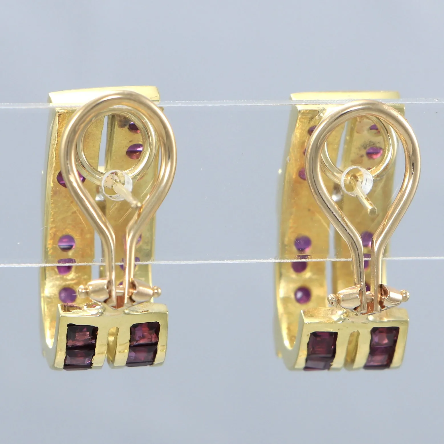 Ruby Diamond Huggie Cocktail Earrings 14k Yellow Gold Womens Vintage 1.24ctw 9mm