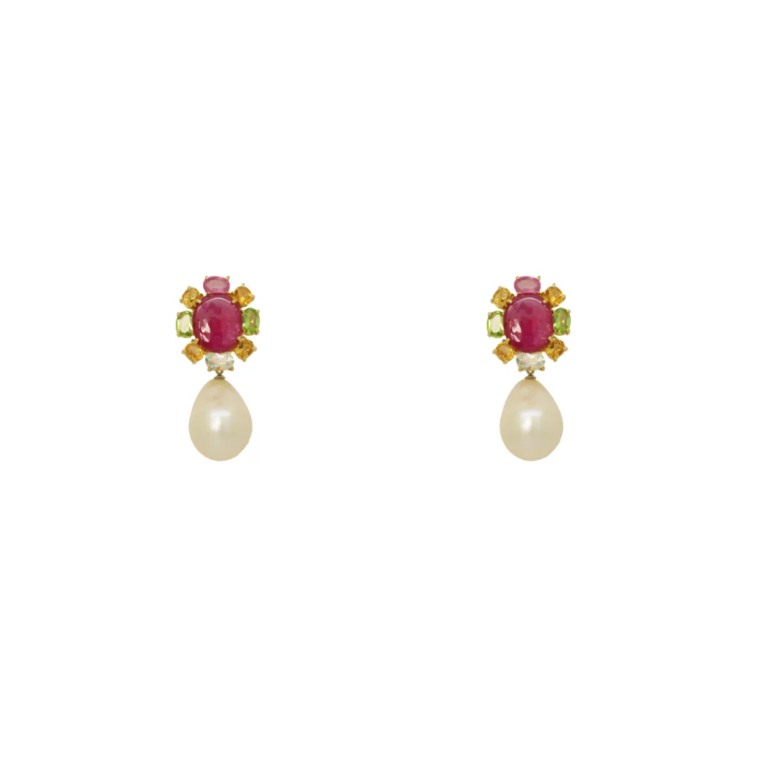 Ruby Garnet Citrine Pearl Earrings