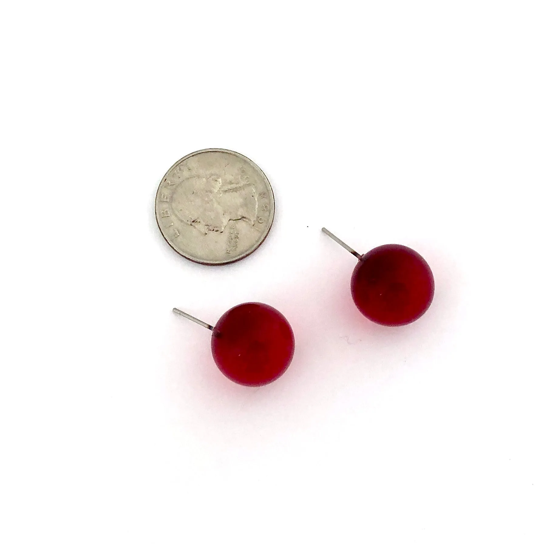 Ruby Red Transparent Jumbo Ball Stud Earrings