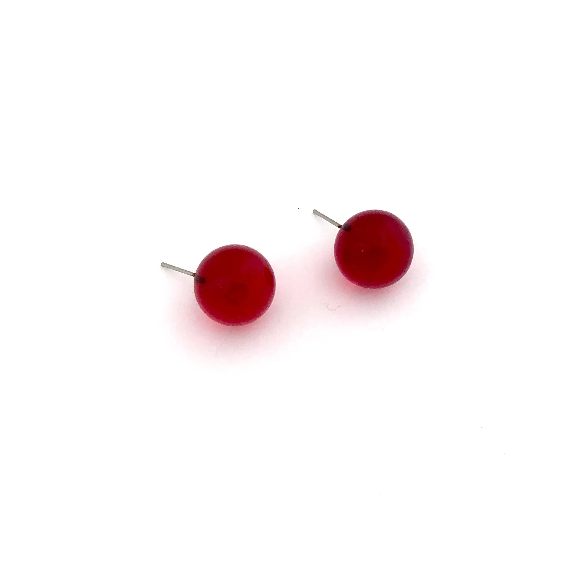 Ruby Red Transparent Jumbo Ball Stud Earrings