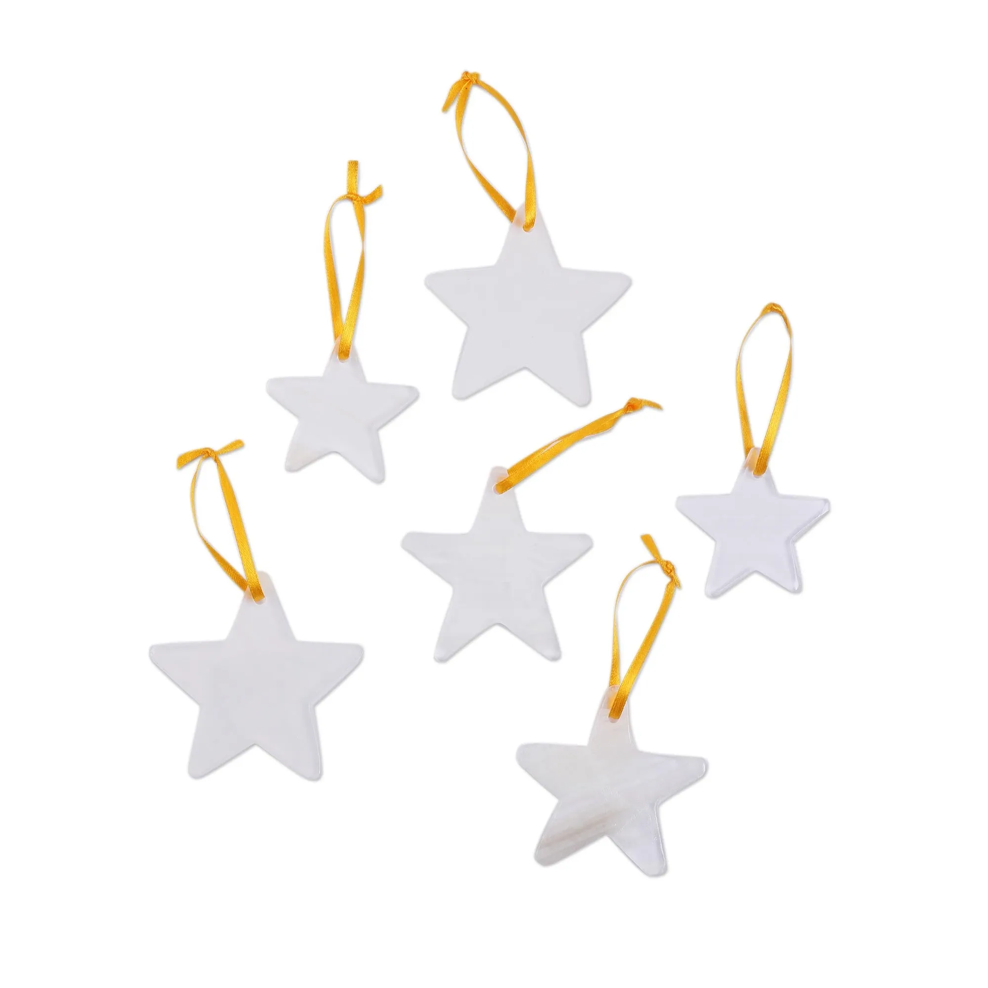 Set of 6 Natural Onyx Star Ornaments Handcrafted in Mexico - Star of the East | NOVICA