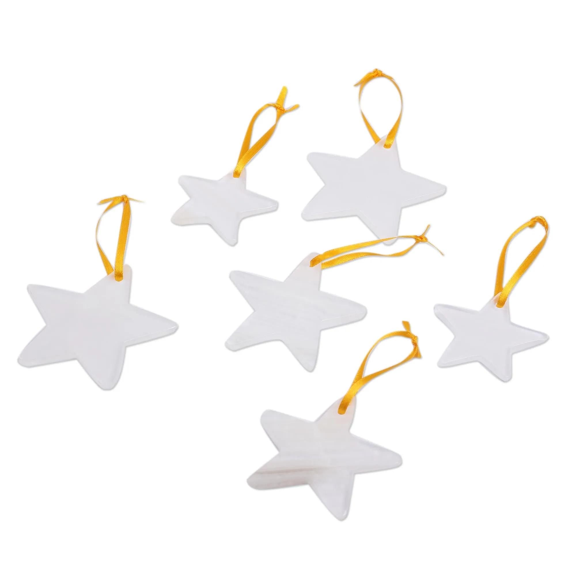 Set of 6 Natural Onyx Star Ornaments Handcrafted in Mexico - Star of the East | NOVICA