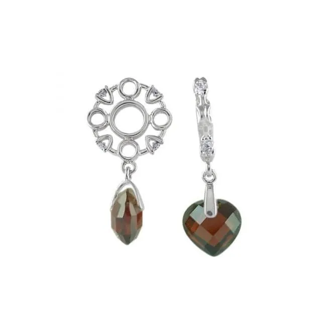 Silver  Diamond & Garnet Heart Dangle Charm S241G