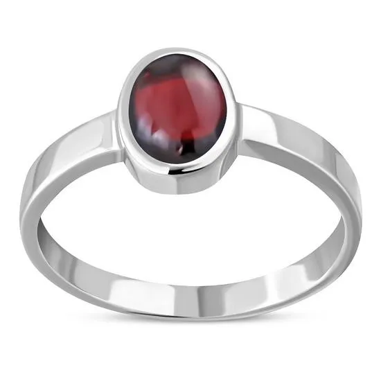 Simple Silver Garnet Stone Ring