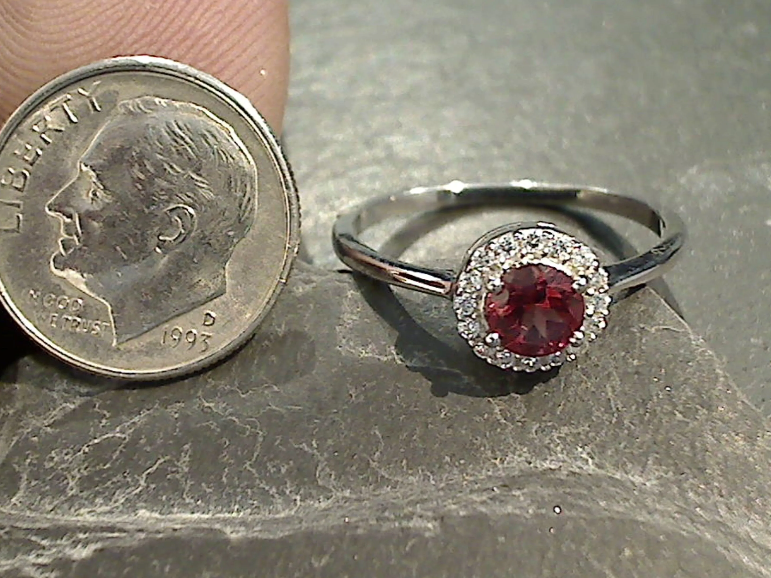 Size 7 Garnet, CZ, Sterling Silver Ring