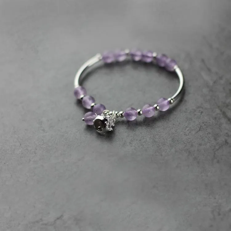 Sterling Silver Amethyst Beaded Bracelet Handmade Jewelry Accessories Women