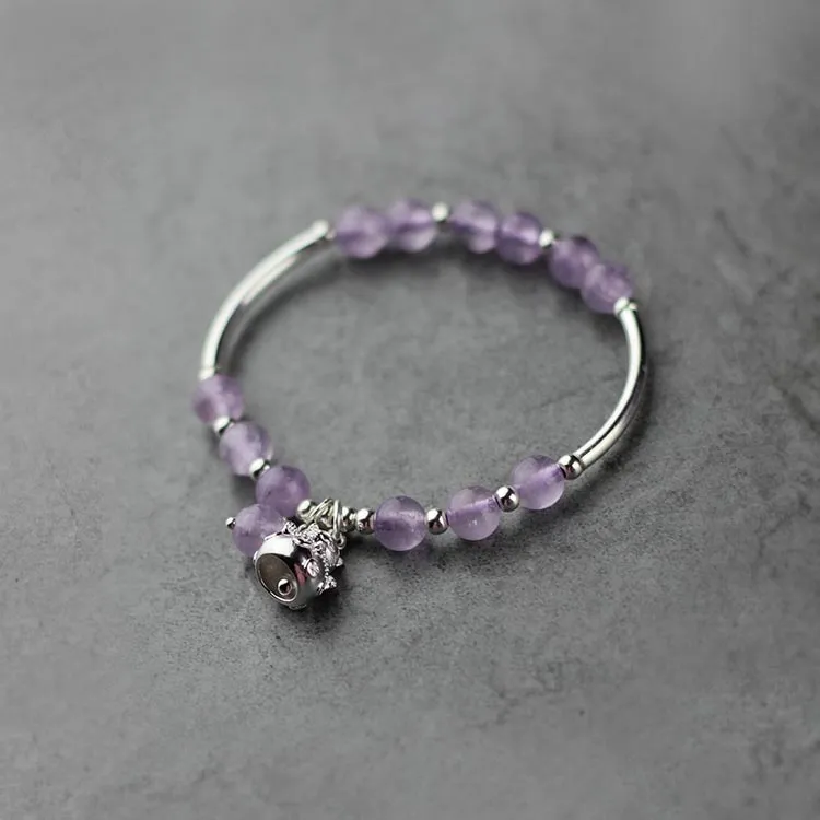 Sterling Silver Amethyst Beaded Bracelet Handmade Jewelry Accessories Women