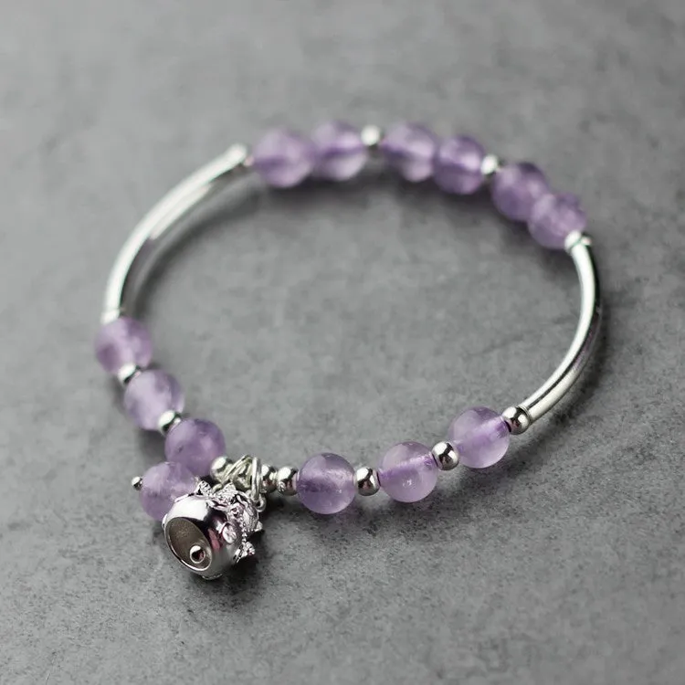 Sterling Silver Amethyst Beaded Bracelet Handmade Jewelry Accessories Women