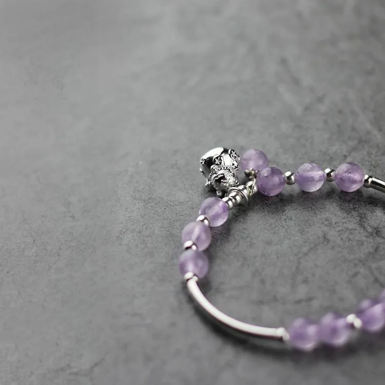 Sterling Silver Amethyst Beaded Bracelet Handmade Jewelry Accessories Women