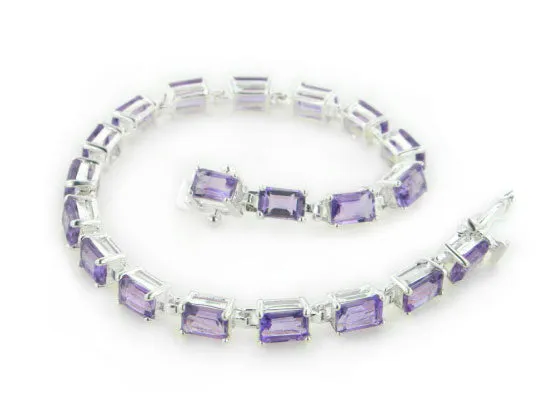 Sterling Silver and 11ct Genuine Amethyst Tennis Bracelet 7"