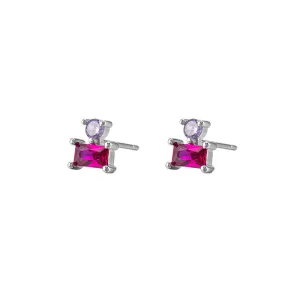 Sterling Silver CZ and Ruby Stud Earrings