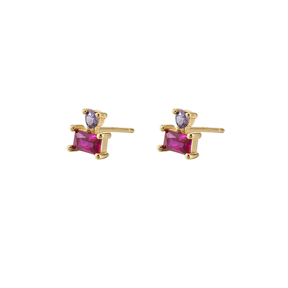 Sterling Silver CZ and Ruby Stud Earrings