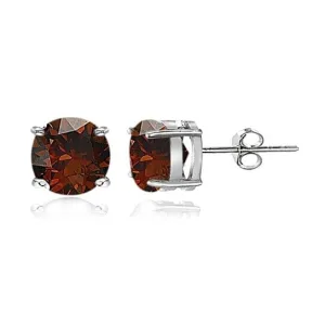 Sterling Silver Garnet 6mm Round Stud Earrings