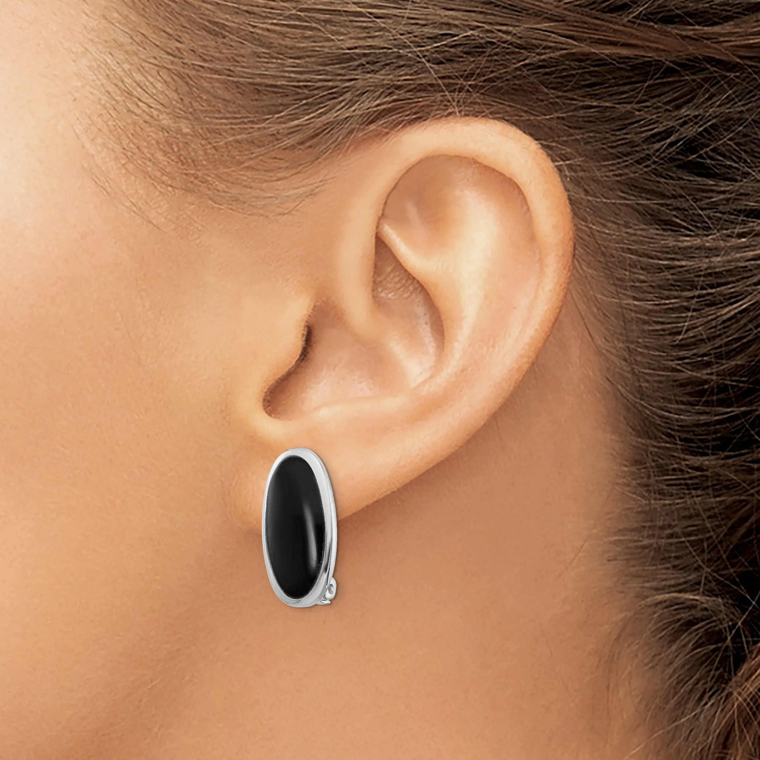 Sterling Silver Oval Onyx Non-pierced Earrings