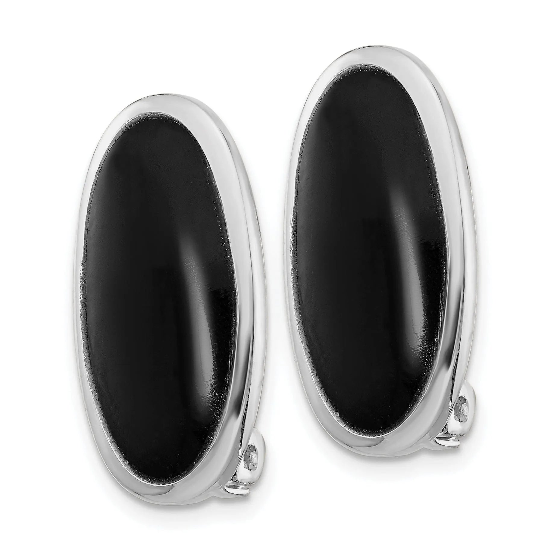 Sterling Silver Oval Onyx Non-pierced Earrings