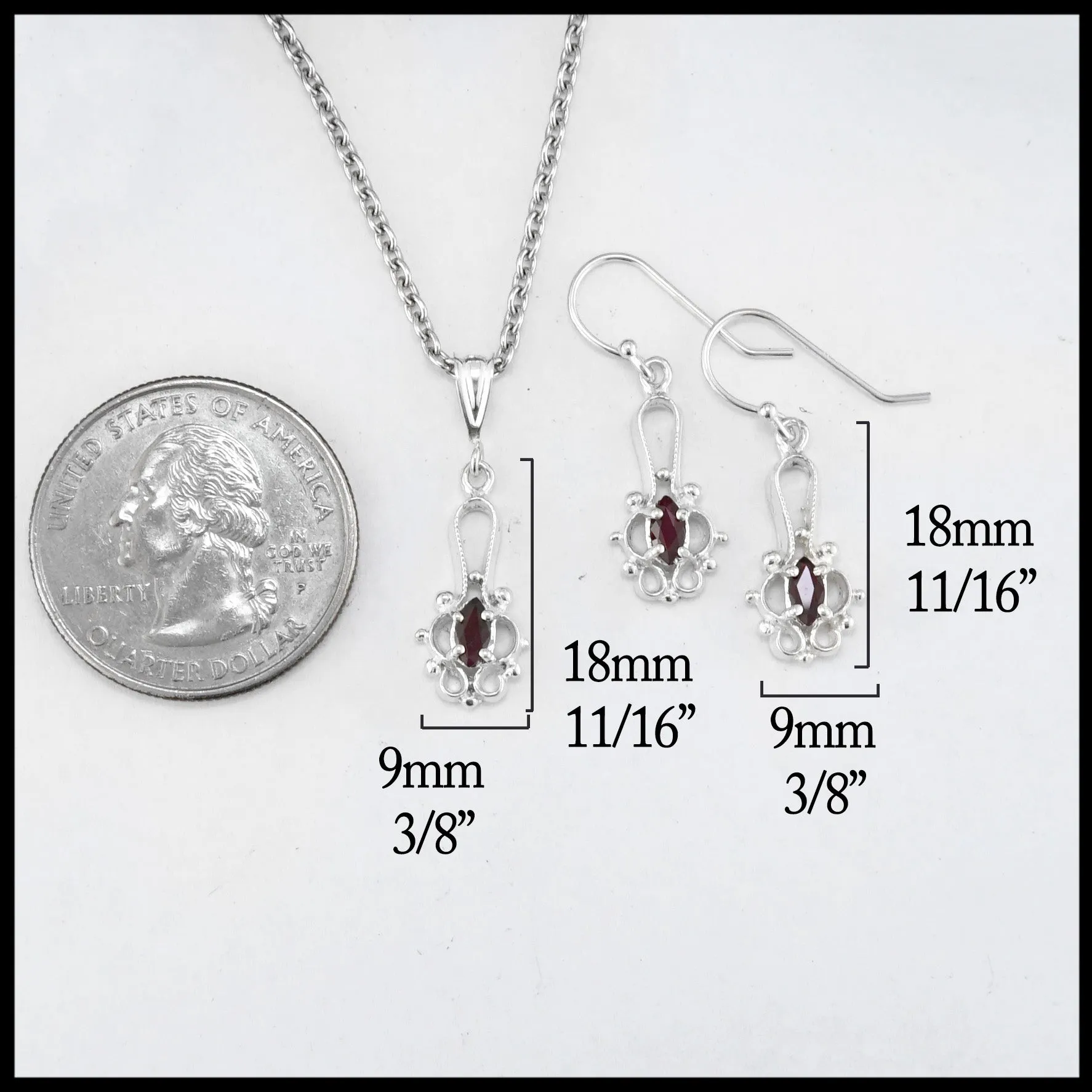 Sterling Silver Pendant and Earring Set with Ruby