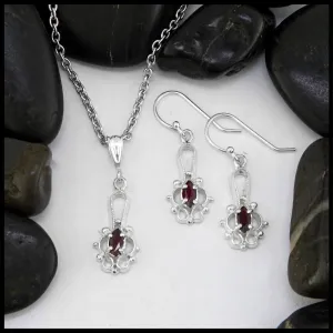 Sterling Silver Pendant and Earring Set with Ruby