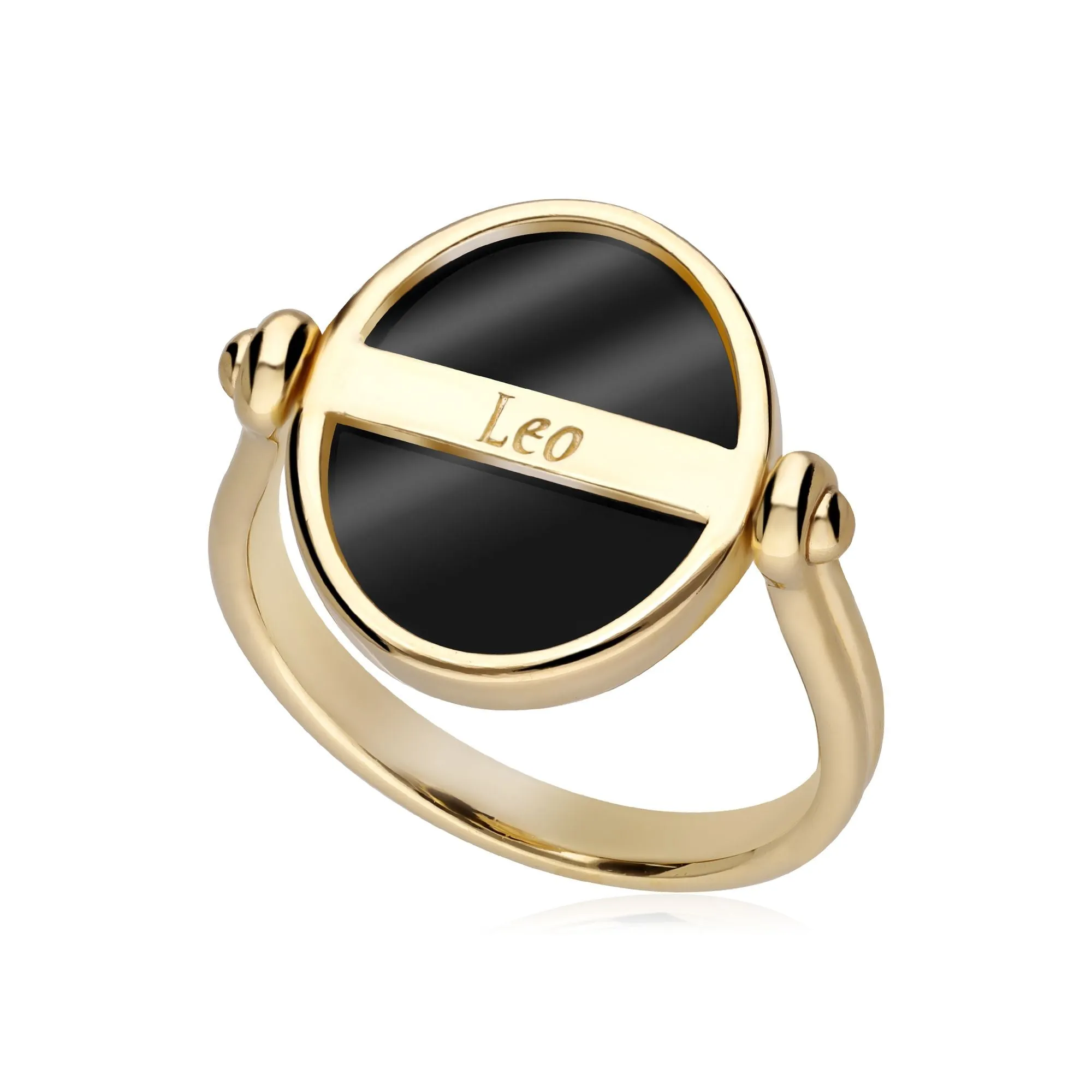 Sternzeichen Löwe Schwarzer Onyx Flip Ring