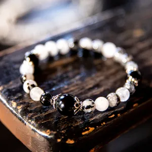 Stretchy Wrist Tourmalated Quartz with Black Onyx Mala