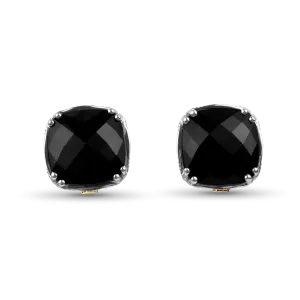 Tacori Estate Sterling Silver & 18k Yellow Gold "Classic Rock" Checkered Black Onyx Stud Earrings