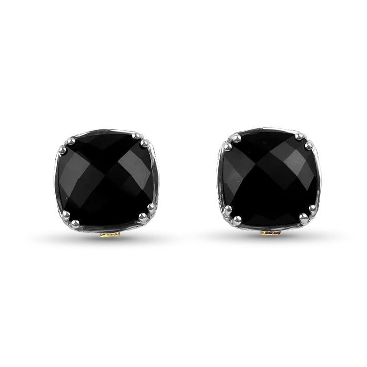 Tacori Estate Sterling Silver & 18k Yellow Gold "Classic Rock" Checkered Black Onyx Stud Earrings