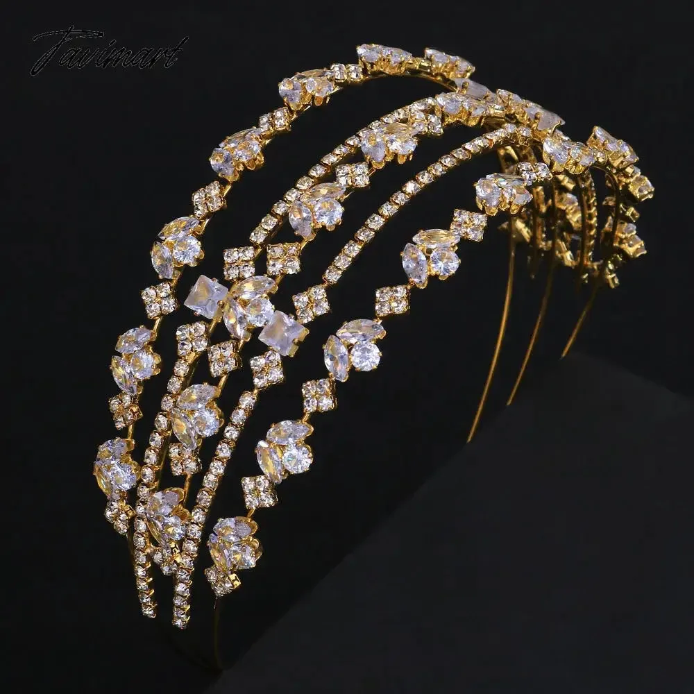 Tavimart Wedding Multi-layer Zircon Hair Band Luxury Crystal Tiara Headdress Bride Accessories Hair Band