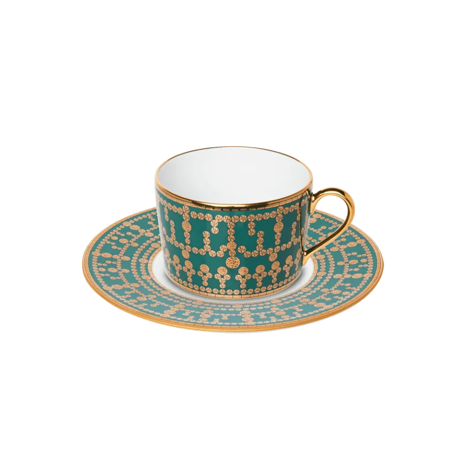 Tiara Peacock Blue & Gold Teacup & Saucer