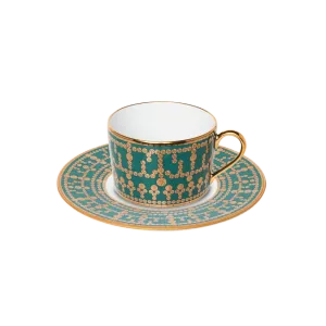 Tiara Peacock Blue & Gold Teacup & Saucer