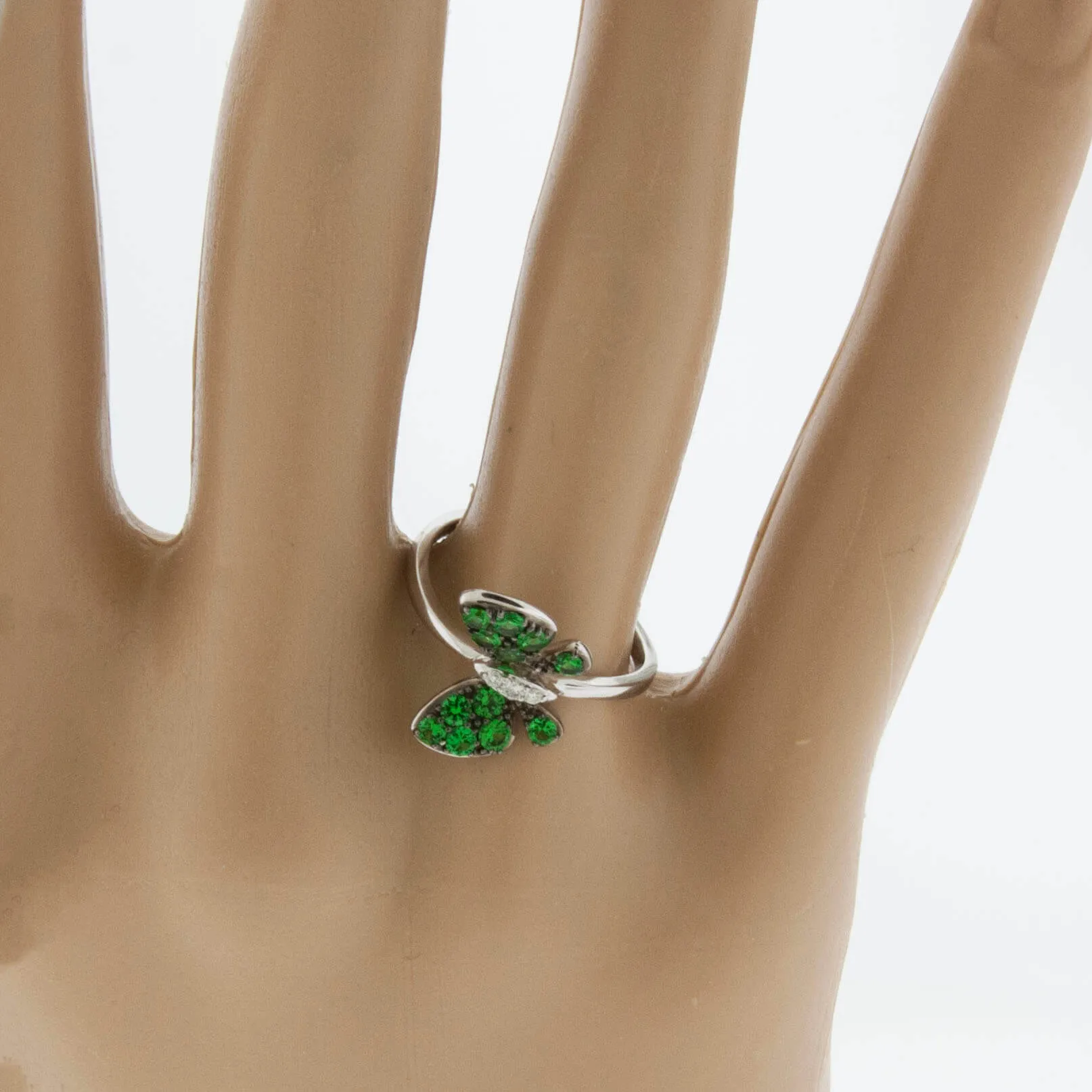 Tsavorite Garnet Winged Butterfly & Diamond Ring