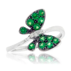 Tsavorite Garnet Winged Butterfly & Diamond Ring